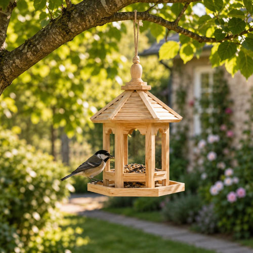 Handmade Wooden Bird Feeder – Garden Bird Feeding House for Wild Birds