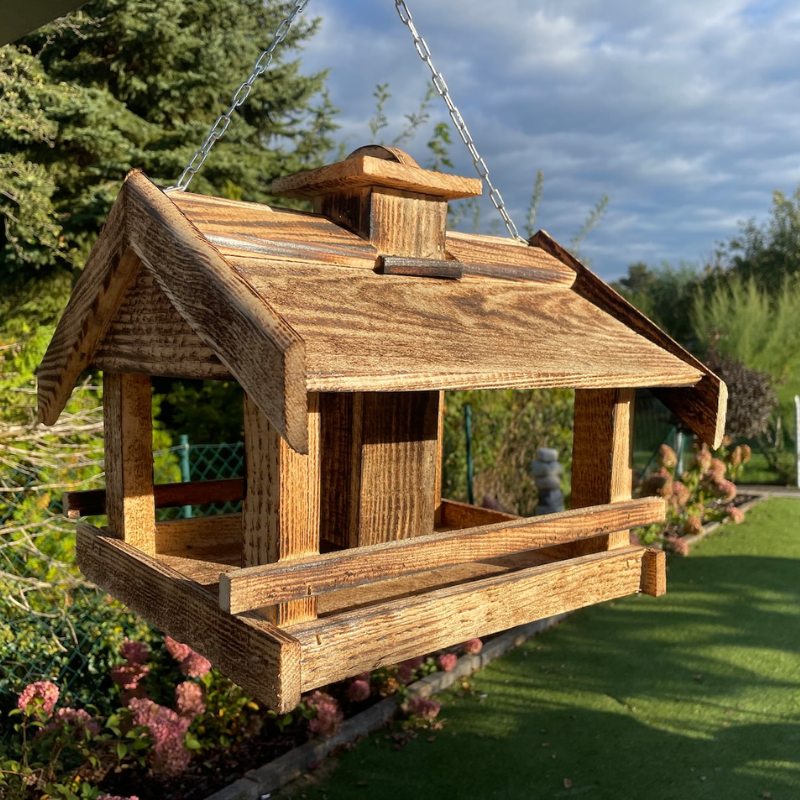 Handmade Wooden Bird Feeder – Large Garden Bird House for Wild Birds