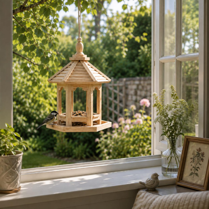 Handmade Wooden Bird Feeder – Garden Bird Feeding House for Wild Birds