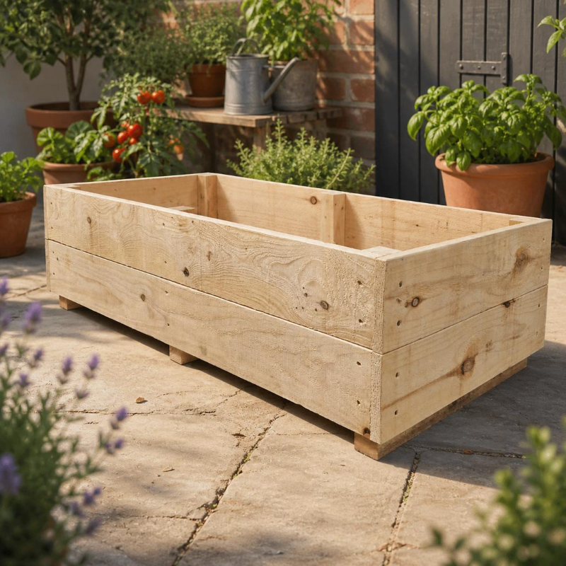 Handmade Wooden Raised Garden Planter – Rustic Outdoor Planter Box for Flowers & Vegetables