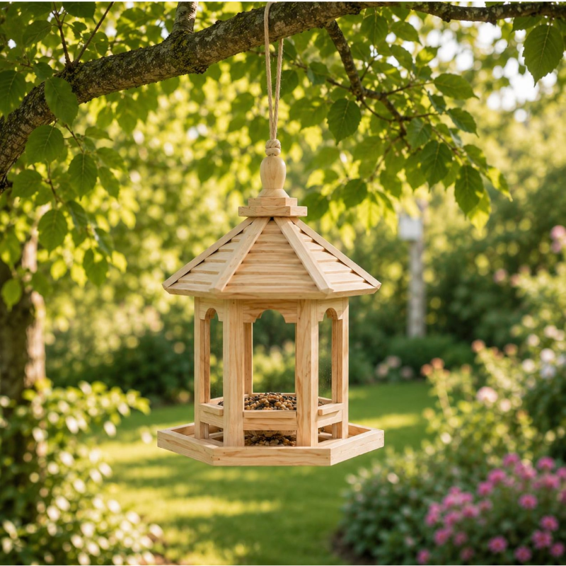 Handmade Wooden Bird Feeder – Garden Bird Feeding House for Wild Birds