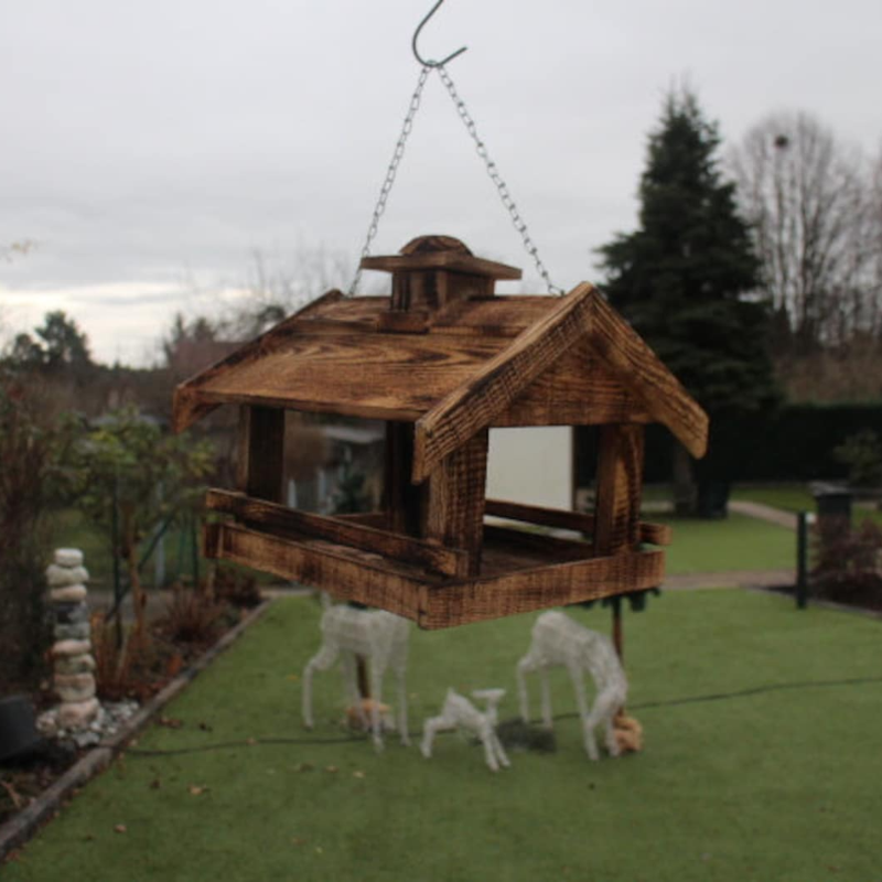 Handmade Wooden Bird Feeder – Large Garden Bird House for Wild Birds