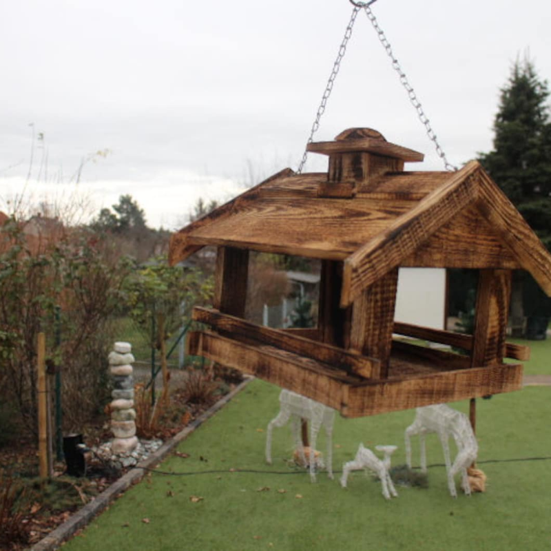 Handmade Wooden Bird Feeder – Large Garden Bird House for Wild Birds