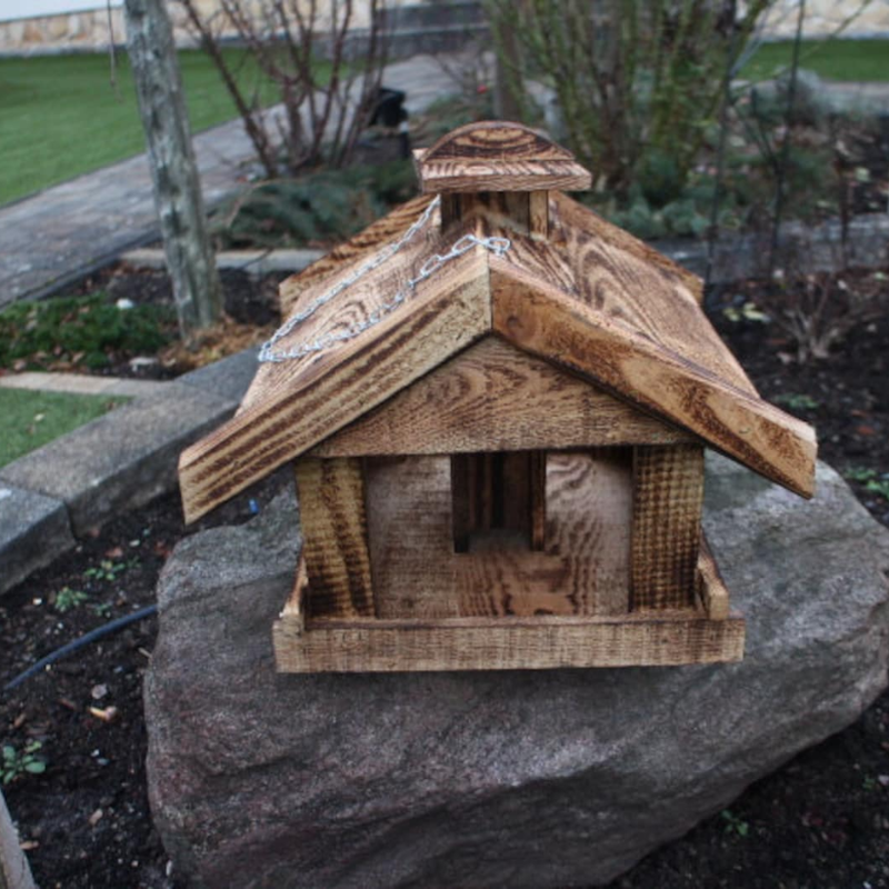 Handmade Wooden Bird Feeder – Large Garden Bird House for Wild Birds