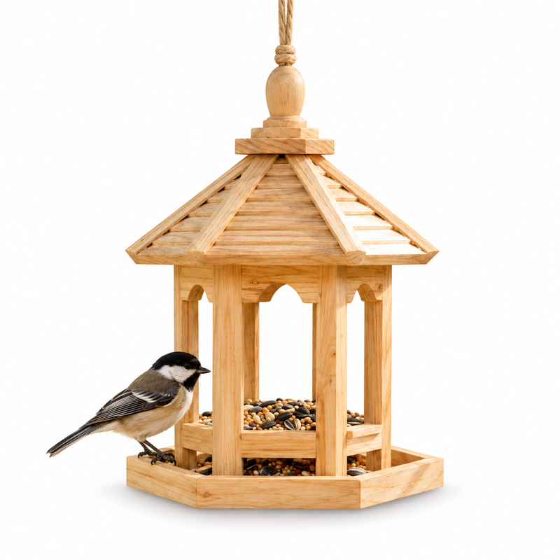 Handmade Wooden Bird Feeder – Garden Bird Feeding House for Wild Birds